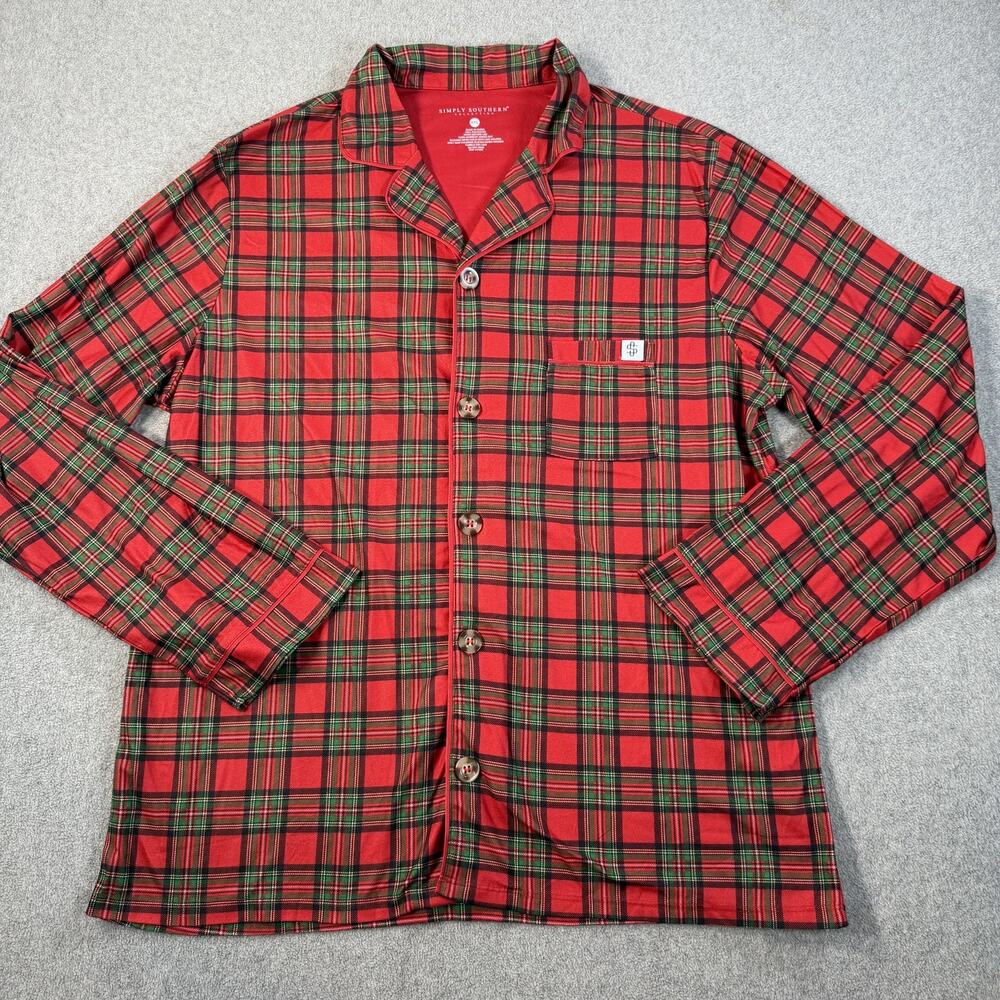 Simply Southern Collection Women's XXL Red Plaid Button Front Pajama Sleep Shirt